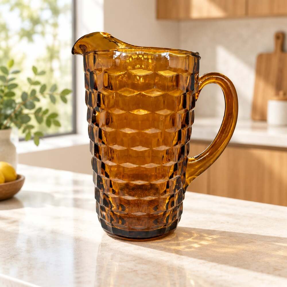Vintage Amber Indiana Glass Whitehall Pattern 8" Tall 52oz